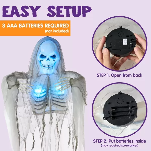 JOYIN 60quot Halloween Hanging Grim Reaper Sound Activated Lightup Talking Hanging Skeleton for Halloween Indoor Outdoor Decoration Haunted House Prop Lawn Decorations