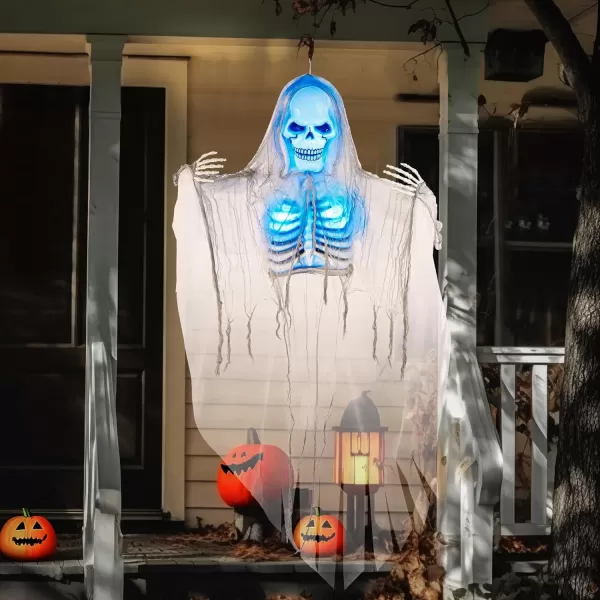 JOYIN 60quot Halloween Hanging Grim Reaper Sound Activated Lightup Talking Hanging Skeleton for Halloween Indoor Outdoor Decoration Haunted House Prop Lawn Decorations