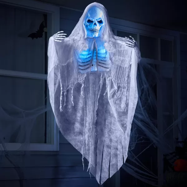 JOYIN 60quot Halloween Hanging Grim Reaper Sound Activated Lightup Talking Hanging Skeleton for Halloween Indoor Outdoor Decoration Haunted House Prop Lawn Decorations