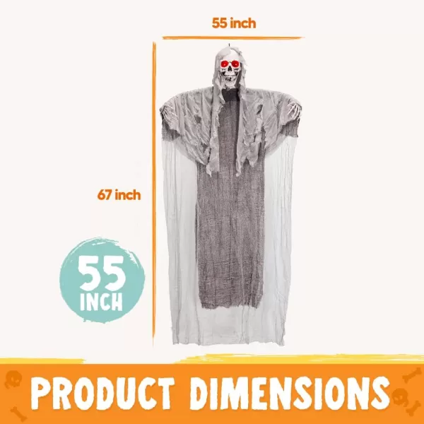 JOYIN Halloween 67quot Hanging LightUp Grim Reaper Outdoor Decoration Halloween Skeleton Grim Reaper for Haunted House Prop Dcor
