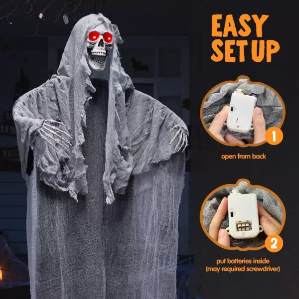 JOYIN Halloween 67quot Hanging LightUp Grim Reaper Outdoor Decoration Halloween Skeleton Grim Reaper for Haunted House Prop Dcor