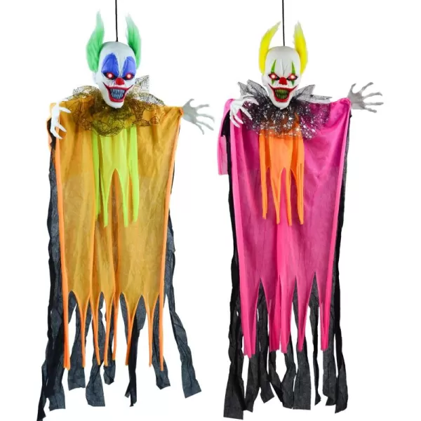 JOYIN 2 Pcs 354 Hanging Clown Halloween Decorations Outdoor Decor Scary Creepy Clown Decor Party Supplies Light Up Eyes Haunted House Front Porch Door Yard Garden Lawn Life Size