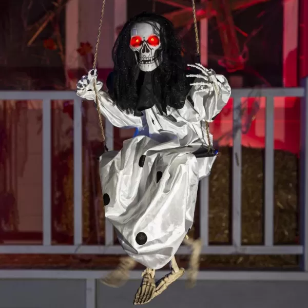 JOYIN 31quot Animatronic Halloween Decorations Hanging Clown Sound Activated Hanging Ghost with Light Up Eyes Scary Sound and Moving Body Halloween Party Supplies for Props Lawn Yard PatioSkeleton
