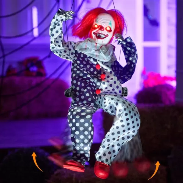 JOYIN 31quot Animatronic Halloween Decorations Hanging Clown Sound Activated Hanging Ghost with Light Up Eyes Scary Sound and Moving Body Halloween Party Supplies for Props Lawn Yard PatioClown