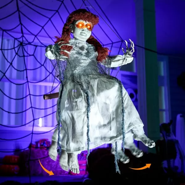 JOYIN 31quot Animatronic Halloween Decorations Hanging Clown Sound Activated Hanging Ghost with Light Up Eyes Scary Sound and Moving Body Halloween Party Supplies for Props Lawn Yard PatioDoll
