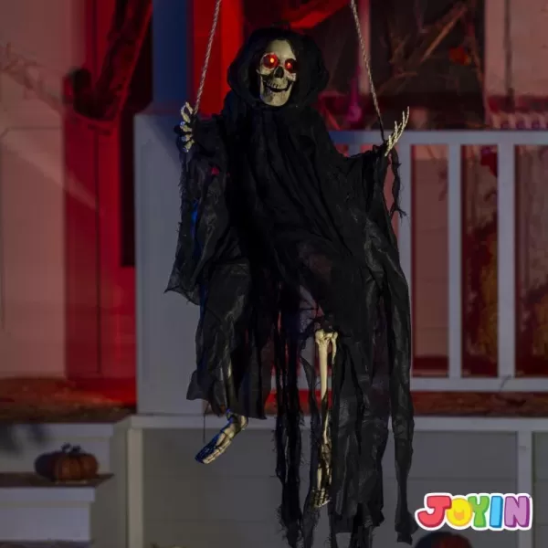 JOYIN 36quot Hanging Grim Reaper Outdoor Halloween Decoration Button Battery Operated Skeleton Halloween Decor with Light Up Eyes for Halloween Decorations Clearance Haunted House Prop Party SuppliesGrim Reaper