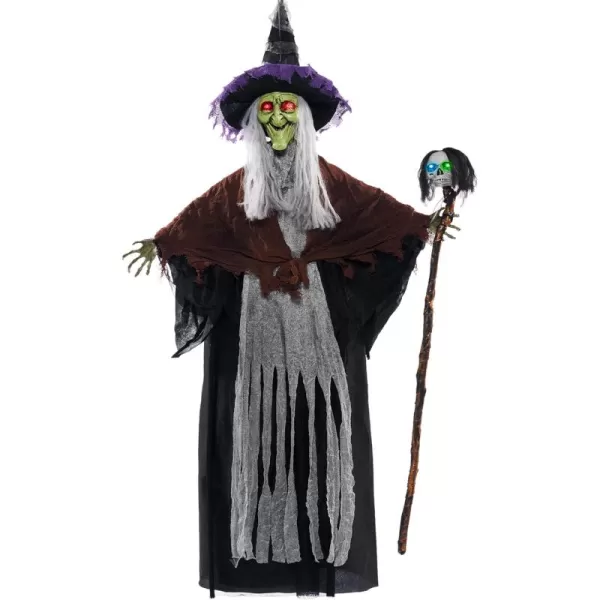 JOYIN 59 Talking Witch Decor Halloween Decorations Outdoor Light Up Skull Skeleton Wand Hanging Witch Front Porch Door Haunted House Party Supplies Sound Activated