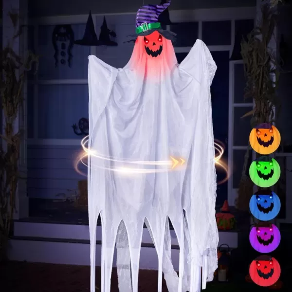 JOYIN 67 Halloween Hanging Ghost Animated Decoration with Sound Activated Color Changing Eyes Animatronic 360 Rotating Body ampamp Creepy Sounds for Halloween Haunted House Prop Outdoor Decoration