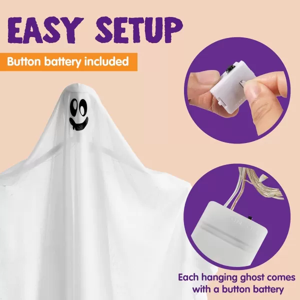 JOYIN 2 PCS Halloween Decorations Outdoor Lights Hanging Ghost With Blue LED Lights 354quot Halloween Light Up Decor Hanging Flying Ghost for Halloween Outdoor Yard Tree Porch Haunted House DecorationYellow Ghosts