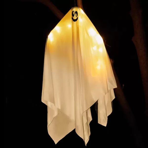 JOYIN 2 PCS Halloween Decorations Outdoor Lights Hanging Ghost With Blue LED Lights 354quot Halloween Light Up Decor Hanging Flying Ghost for Halloween Outdoor Yard Tree Porch Haunted House DecorationYellow Ghosts