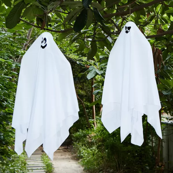 JOYIN 2 PCS Halloween Decorations Outdoor Lights Hanging Ghost With Blue LED Lights 354quot Halloween Light Up Decor Hanging Flying Ghost for Halloween Outdoor Yard Tree Porch Haunted House DecorationYellow Ghosts