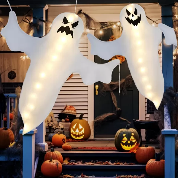 JOYIN 2 Pcs 47quot Halloween Light Up Ghost Decorations Outdoor Halloween Ghost Decor with Warm LED Lights for Tree Wrap Front Yard Patio Porch Haunted House Prop Party Supplies