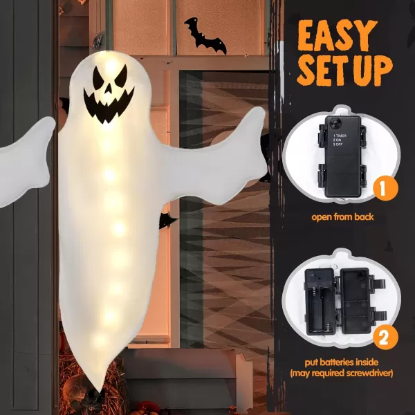 JOYIN 2 Pcs 47quot Halloween Light Up Ghost Decorations Outdoor Halloween Ghost Decor with Warm LED Lights for Tree Wrap Front Yard Patio Porch Haunted House Prop Party Supplies