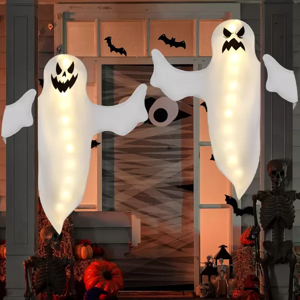 JOYIN 2 Pcs 47quot Halloween Light Up Ghost Decorations Outdoor Halloween Ghost Decor with Warm LED Lights for Tree Wrap Front Yard Patio Porch Haunted House Prop Party Supplies