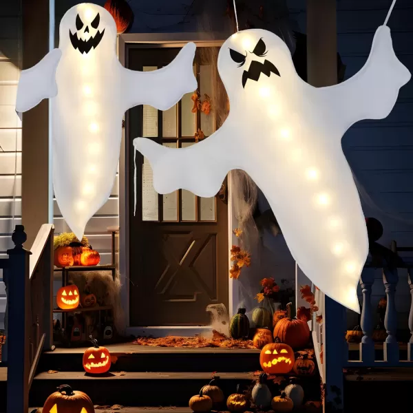 JOYIN 2 Pcs 47quot Halloween Light Up Ghost Decorations Outdoor Halloween Ghost Decor with Warm LED Lights for Tree Wrap Front Yard Patio Porch Haunted House Prop Party Supplies