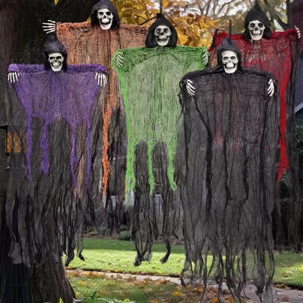 JOYIN 276 Halloween Decorations Outdoor Hanging Grim Reapers 5 Pack Halloween Hanging Ghost Decoration Halloween Skeleton Flying Ghost for Graveyard Yard Prop Dcor Halloween Outdoor Indoor Decor