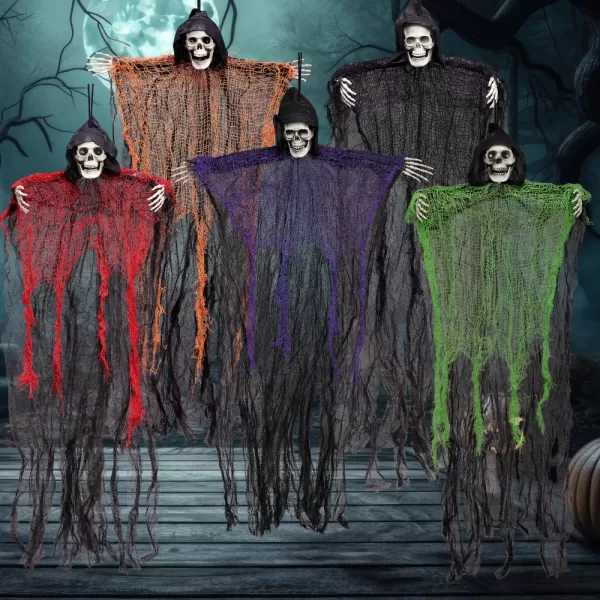 JOYIN 276 Halloween Decorations Outdoor Hanging Grim Reapers 5 Pack Halloween Hanging Ghost Decoration Halloween Skeleton Flying Ghost for Graveyard Yard Prop Dcor Halloween Outdoor Indoor Decor