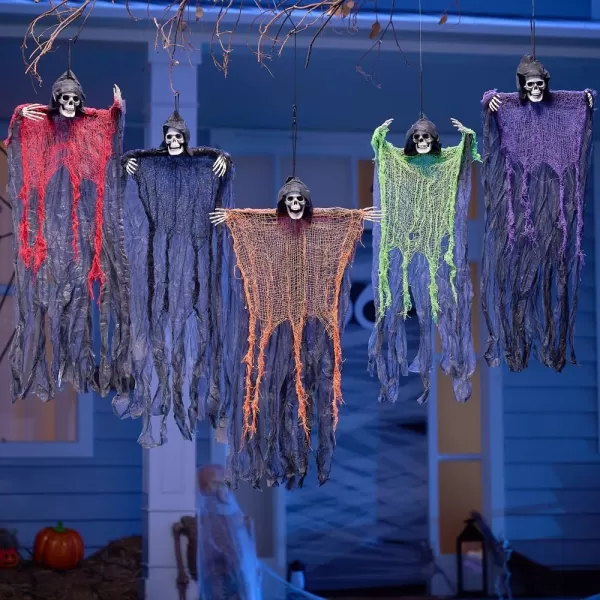 JOYIN 276 Halloween Decorations Outdoor Hanging Grim Reapers 5 Pack Halloween Hanging Ghost Decoration Halloween Skeleton Flying Ghost for Graveyard Yard Prop Dcor Halloween Outdoor Indoor Decor
