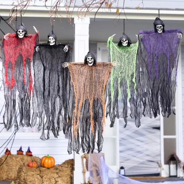 JOYIN 276 Halloween Decorations Outdoor Hanging Grim Reapers 5 Pack Halloween Hanging Ghost Decoration Halloween Skeleton Flying Ghost for Graveyard Yard Prop Dcor Halloween Outdoor Indoor Decor