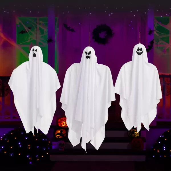 JOYIN 3 Pack Halloween Hanging Ghosts Decorations Outdoor Mix Size Halloween Ghost Decor Flying Ghost for Front Yard Patio Porch Lawn Garden Party and Holiday Halloween Hanging Decorations