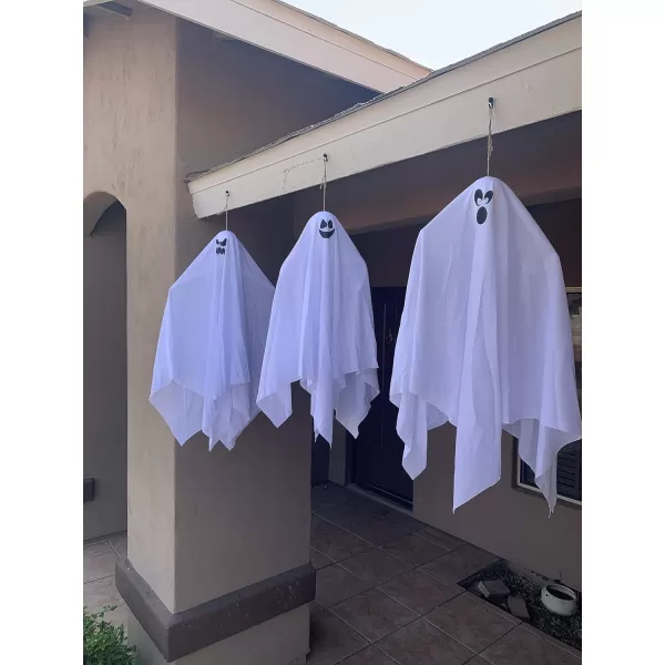 JOYIN 3 Pack Halloween Hanging Ghosts Decorations Outdoor Mix Size Halloween Ghost Decor Flying Ghost for Front Yard Patio Porch Lawn Garden Party and Holiday Halloween Hanging Decorations
