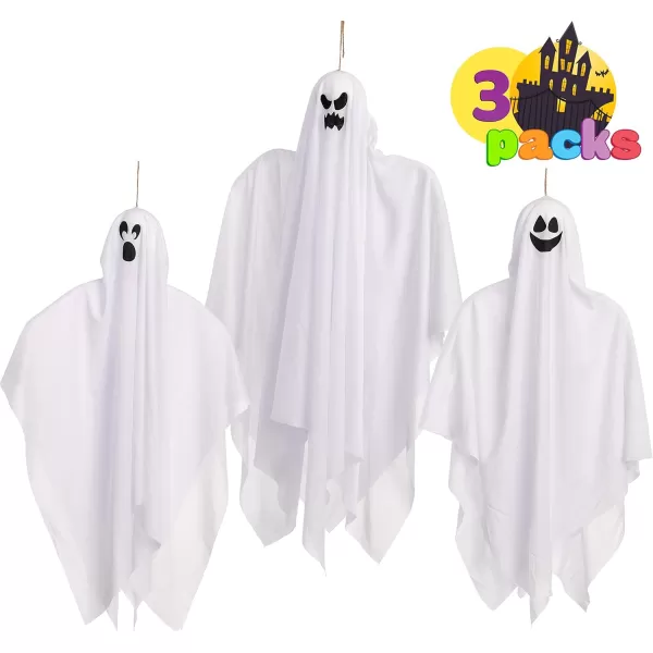 JOYIN 3 Pack Halloween Hanging Ghosts Decorations Outdoor Mix Size Halloween Ghost Decor Flying Ghost for Front Yard Patio Porch Lawn Garden Party and Holiday Halloween Hanging Decorations