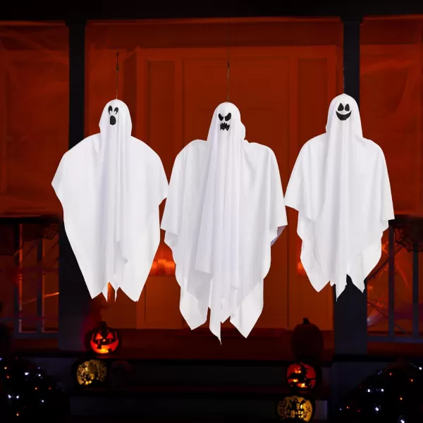 JOYIN 3 Pack Halloween Hanging Ghosts Decorations Outdoor Mix Size Halloween Ghost Decor Flying Ghost for Front Yard Patio Porch Lawn Garden Party and Holiday Halloween Hanging Decorations