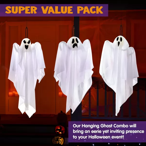 JOYIN 3 Pack Halloween Party Decoration 275quot Hanging Ghosts Cute Flying Ghost for Front Yard Patio Lawn Garden Party Dcor and Holiday DecorationsFunny Ghosts