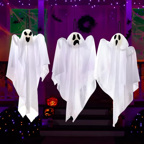 JOYIN 3 Pack Halloween Party Decoration 275quot Hanging Ghosts Cute Flying Ghost for Front Yard Patio Lawn Garden Party Dcor and Holiday DecorationsFunny Ghosts