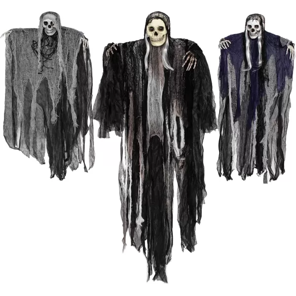 JOYIN 3 Pack Hanging Halloween Skeleton Ghosts Decorations Grim Reapers for Best Halloween Outdoor DecorationsHorror