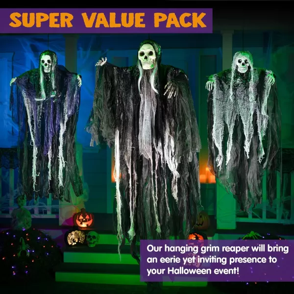 JOYIN 3 Pack Hanging Halloween Skeleton Ghosts Decorations Grim Reapers for Best Halloween Outdoor DecorationsHorror