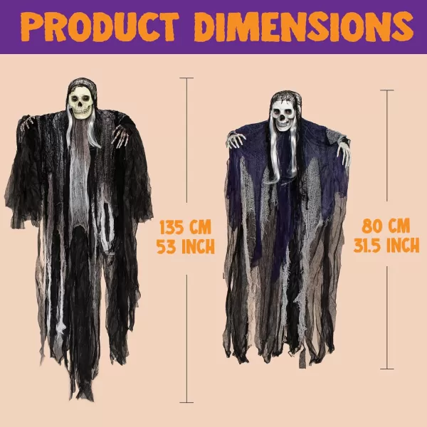 JOYIN 3 Pack Hanging Halloween Skeleton Ghosts Decorations Grim Reapers for Best Halloween Outdoor DecorationsHorror