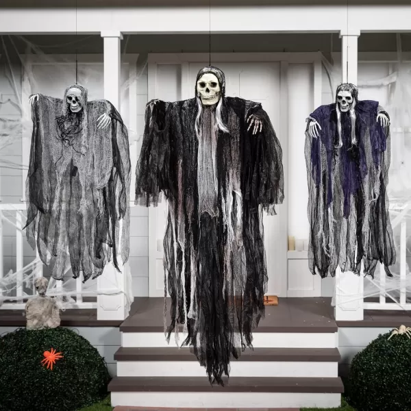 JOYIN 3 Pack Hanging Halloween Skeleton Ghosts Decorations Grim Reapers for Best Halloween Outdoor DecorationsHorror