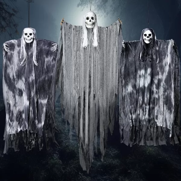 JOYIN 3 Pack Hanging Halloween Skeleton Ghosts Decorations Grim Reapers for Best Halloween Outdoor DecorationsScary