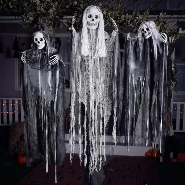 JOYIN 3 Pack Hanging Halloween Skeleton Ghosts Decorations Grim Reapers for Best Halloween Outdoor DecorationsScary