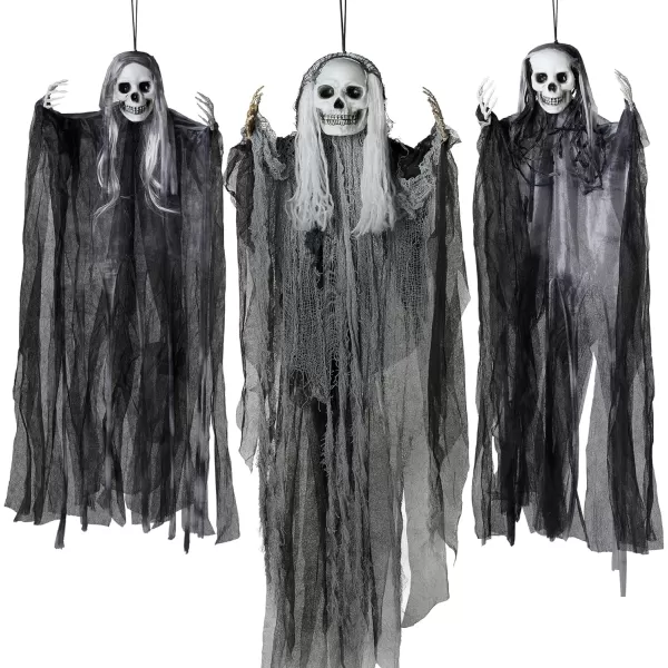 JOYIN 3 Pack Hanging Halloween Skeleton Ghosts Decorations Grim Reapers for Best Halloween Outdoor DecorationsScary
