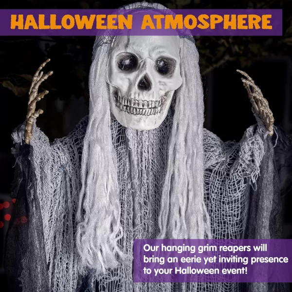 JOYIN 3 Pack Hanging Halloween Skeleton Ghosts Decorations Grim Reapers for Best Halloween Outdoor DecorationsScary