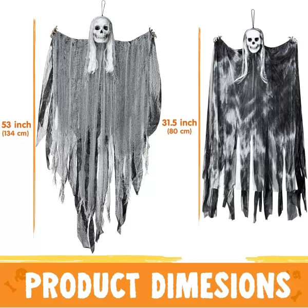 JOYIN 3 Pack Hanging Halloween Skeleton Ghosts Decorations Grim Reapers for Best Halloween Outdoor DecorationsScary