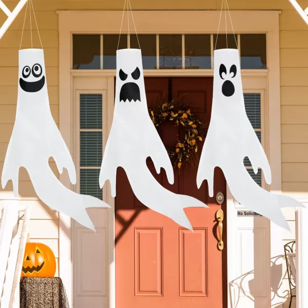 JOYIN 3 Pcs Ghost Windsocks Halloween Decorations Outdoor Decor White Hanging Windsock Haunted House Front Porch Tree Party Supplies Garden Yard Lawn Patio