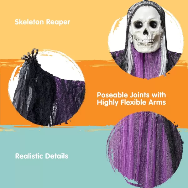 JOYIN 3 Pcs Halloween Decorations Outdoor Hanging Grim Reaper Halloween Skeleton Ghosts Purple 53 Red and Green 315quot Graveyard Decor for Yard Patio Prop Lawn Garden Party Supplies Dcor