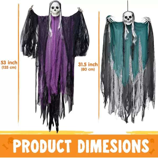 JOYIN 3 Pcs Halloween Decorations Outdoor Hanging Grim Reaper Halloween Skeleton Ghosts Purple 53 Red and Green 315quot Graveyard Decor for Yard Patio Prop Lawn Garden Party Supplies Dcor