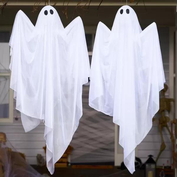 JOYIN 355 Halloween Hanging Light up Ghost with Purple LED Light 2 Pcs White Hanging Ghosts Decoration Halloween Hanging Ghost for Haunted House Prop Party Supplies Front Yard Patio Garden DecorBlue Ghosts