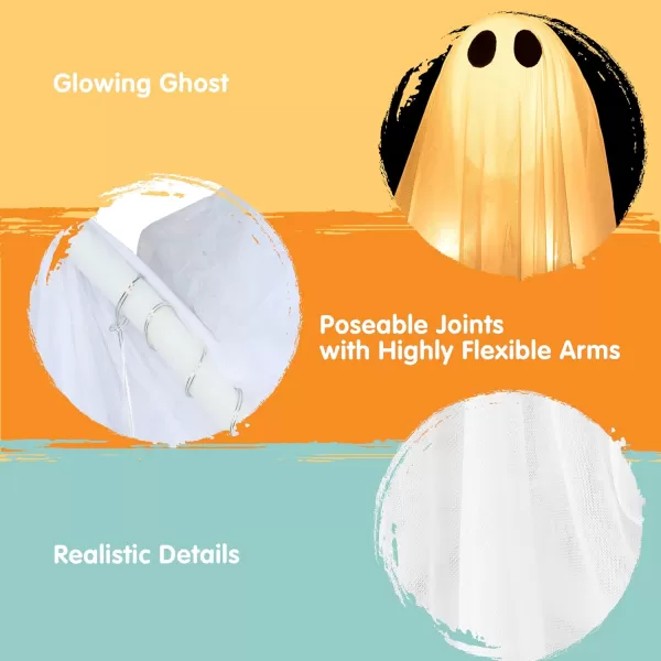 JOYIN 355 Halloween Hanging Light up Ghost with Purple LED Light 2 Pcs White Hanging Ghosts Decoration Halloween Hanging Ghost for Haunted House Prop Party Supplies Front Yard Patio Garden DecorWarm White Ghosts