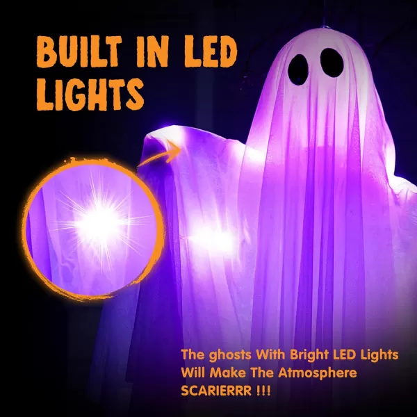 JOYIN 355 Halloween Hanging Light up Ghost with Purple LED Light 2 Pcs White Hanging Ghosts Decoration Halloween Hanging Ghost for Haunted House Prop Party Supplies Front Yard Patio Garden DecorPurple Ghosts