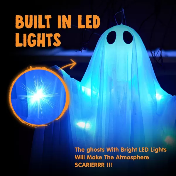 JOYIN 355 Halloween Hanging Light up Ghost with Purple LED Light 2 Pcs White Hanging Ghosts Decoration Halloween Hanging Ghost for Haunted House Prop Party Supplies Front Yard Patio Garden DecorBlue Ghosts
