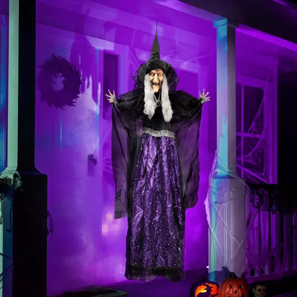 JOYIN 47 Animated Witch Halloween Decorations Outdoor Indoor Witch Decor Scary Halloween Animatronics Hanging Talking Witch Sound Activated Led Lights Eyes Haunted House Yard Garden Lawn