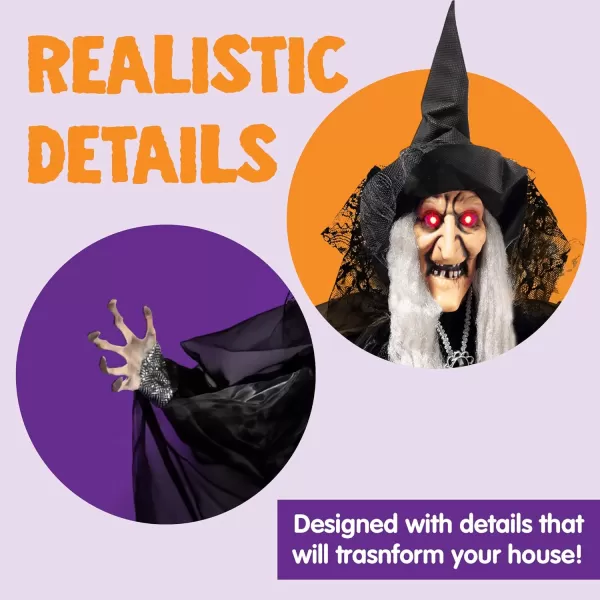 JOYIN 47 Animated Witch Halloween Decorations Outdoor Indoor Witch Decor Scary Halloween Animatronics Hanging Talking Witch Sound Activated Led Lights Eyes Haunted House Yard Garden Lawn