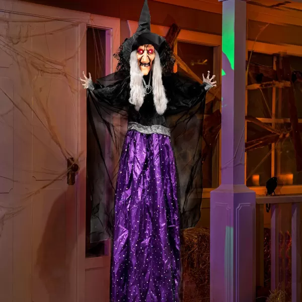 JOYIN 47 Animated Witch Halloween Decorations Outdoor Indoor Witch Decor Scary Halloween Animatronics Hanging Talking Witch Sound Activated Led Lights Eyes Haunted House Yard Garden Lawn
