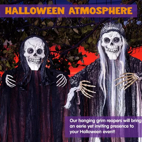 JOYIN 5 Pcs Halloween Hanging Grim Reapers one 47 Four 35quot Halloween Skeleton Flying Ghosts for Halloween Outdoor Decoration Haunted Haunted House Prop Halloween Party Supplies Decor