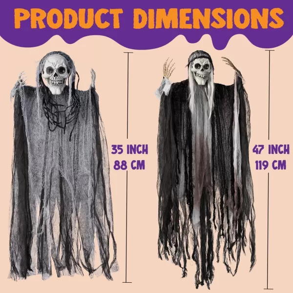 JOYIN 5 Pcs Halloween Hanging Grim Reapers one 47 Four 35quot Halloween Skeleton Flying Ghosts for Halloween Outdoor Decoration Haunted Haunted House Prop Halloween Party Supplies Decor